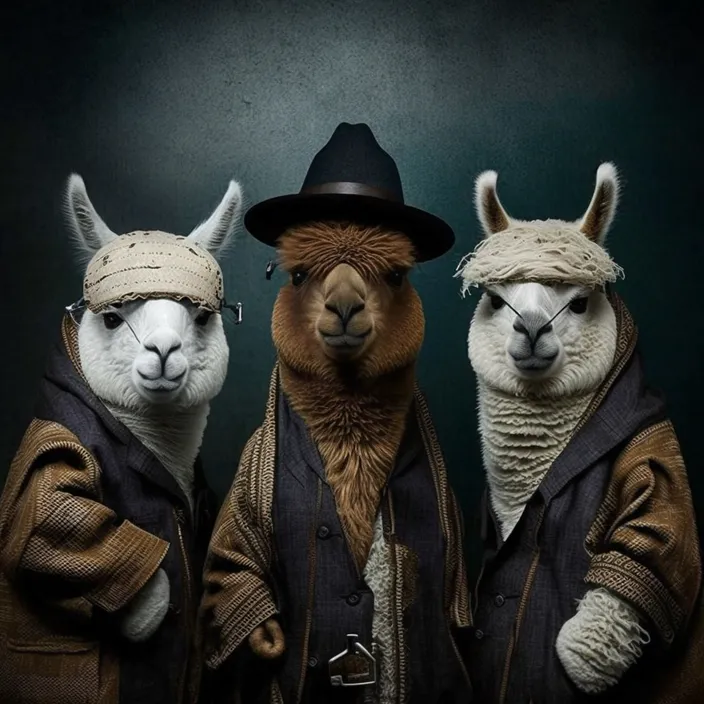 a group of llamas dressed in costumes