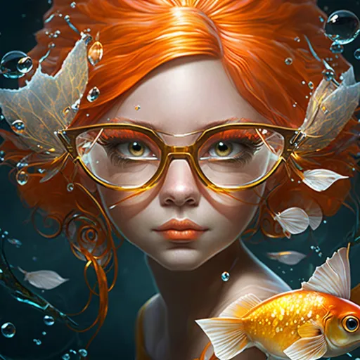 a painting of a woman with glasses and a fish