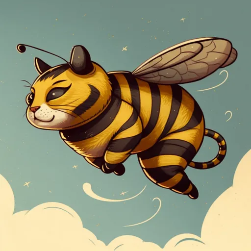 a drawing of a bee flying through the sky