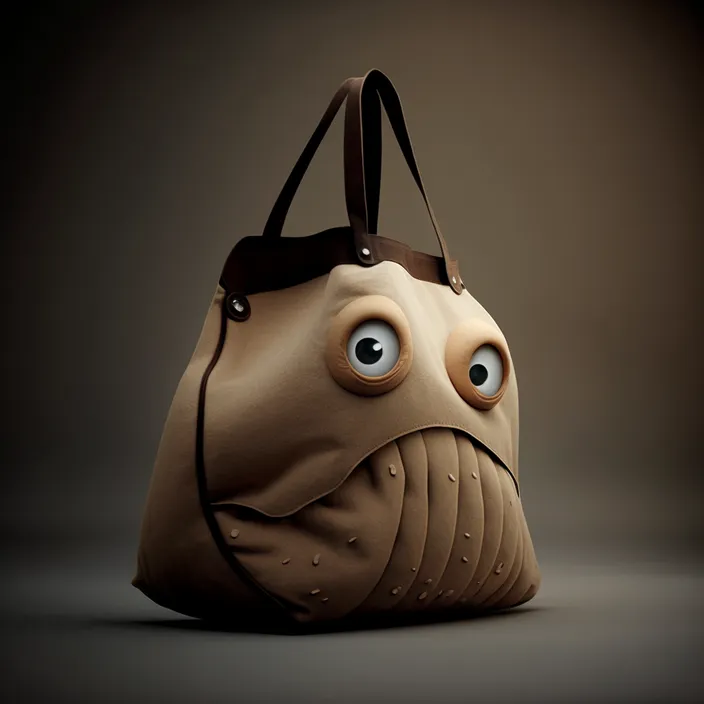 a brown purse with a face on it