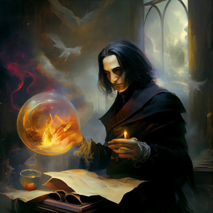 a painting of a man holding a crystal ball