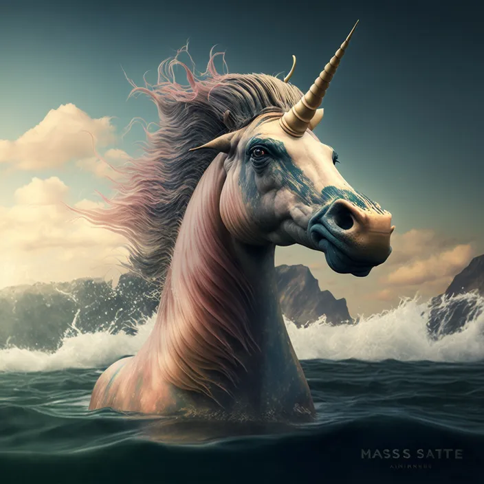 a painting of a unicorn swimming in the ocean