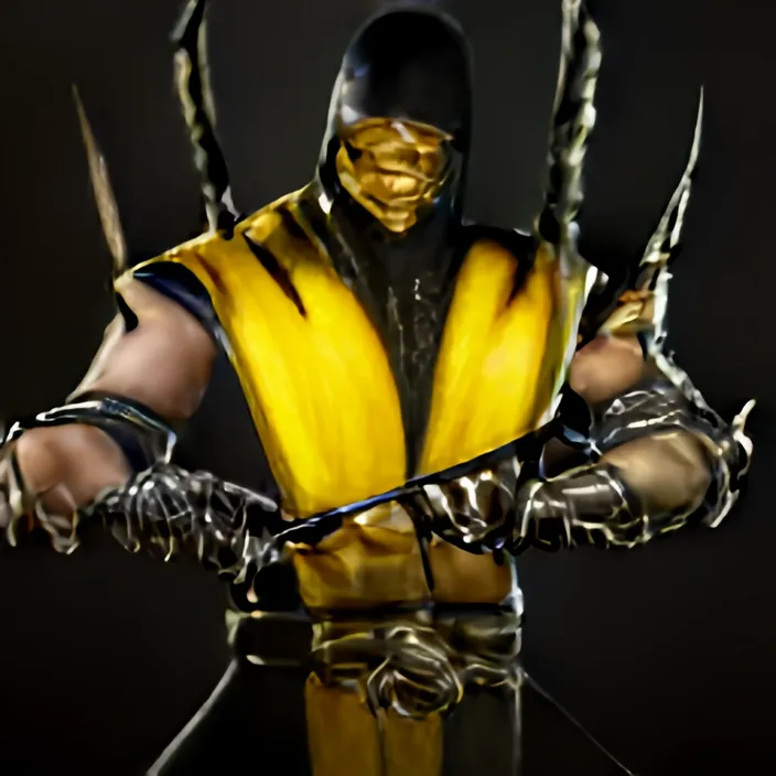 a man in a yellow and black costume holding two swords
