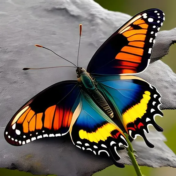 a colorful butterfly sitting on top of a leaf