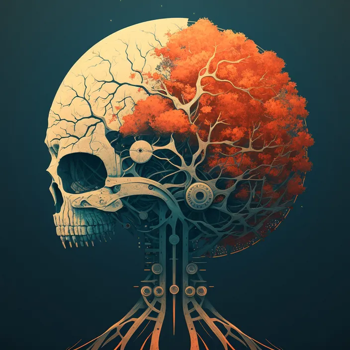 a digital painting of a human head with a tree growing out of it