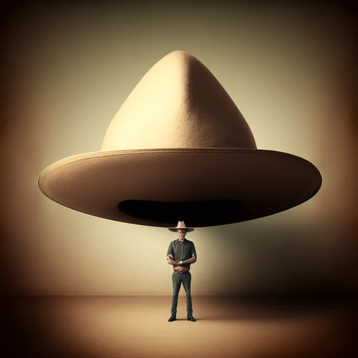 a man standing in front of a large hat