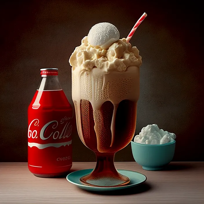 a cup of ice cream and a bottle of coca cola