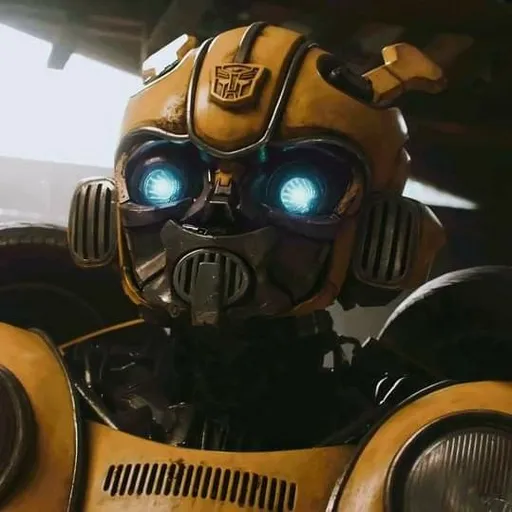 a close up of a robot with blue eyes