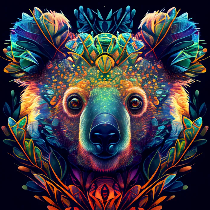 a painting of a bear surrounded by leaves