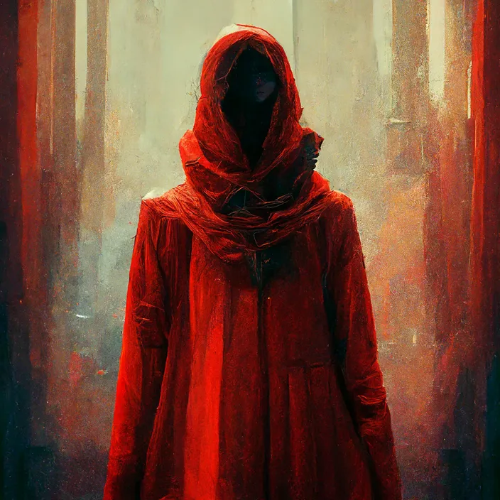 a painting of a person in a red coat
