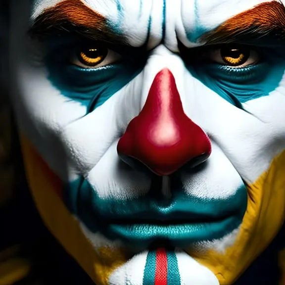 a close up of a clown's face wearing a suit and tie