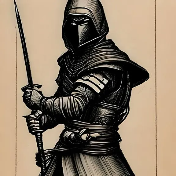 a drawing of a knight holding a sword