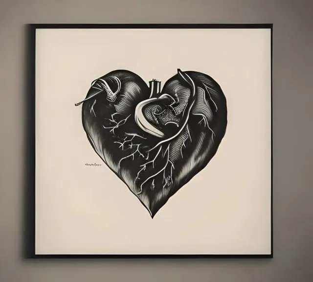 a black and white drawing of a heart