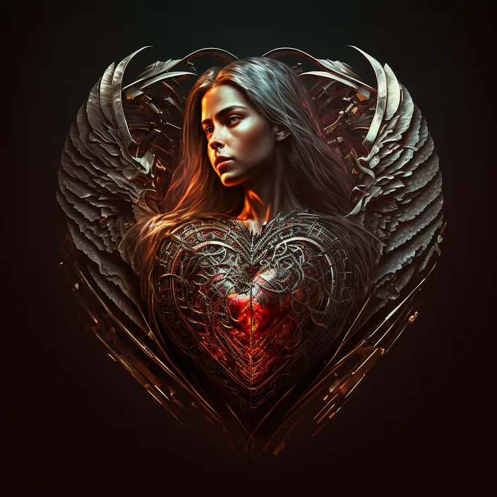 a woman with a heart surrounded by wings