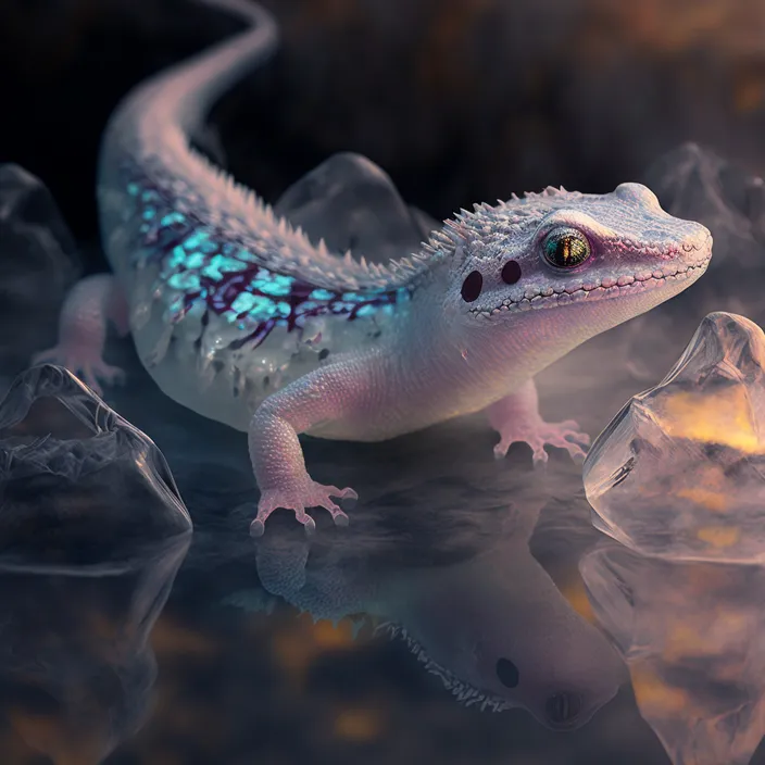 a white lizard with blue spots on its back