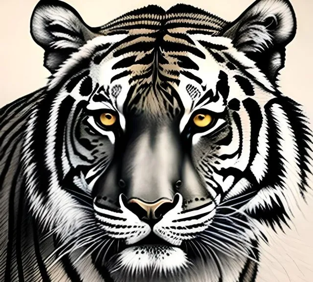 a drawing of a tiger with yellow eyes