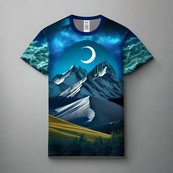 a t - shirt with a picture of mountains and a crescent