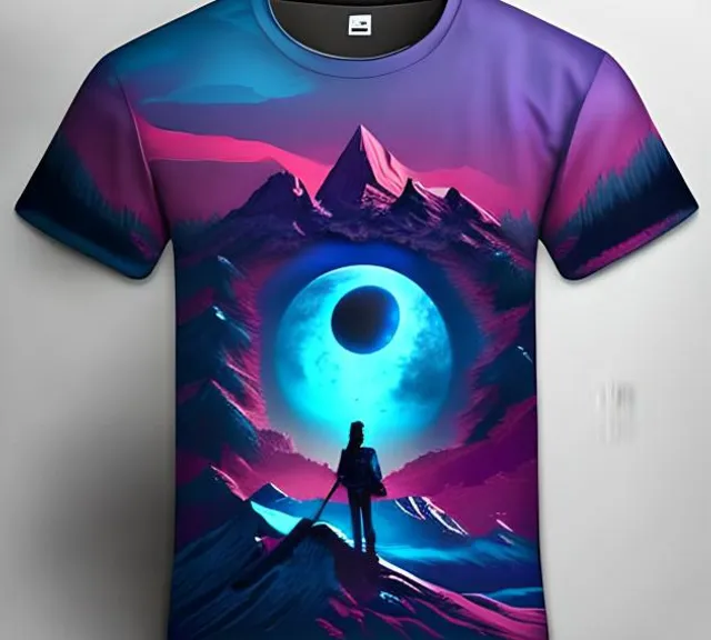 a t - shirt with a picture of a man standing on top of a mountain