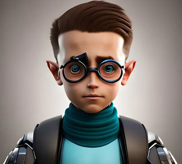 a cartoon character with glasses and a blue shirt