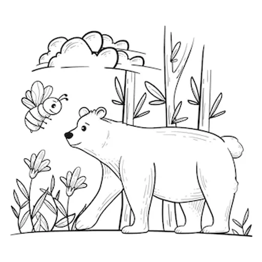 a drawing of a bear and a bee