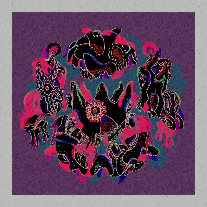 a picture of a group of people on a purple background