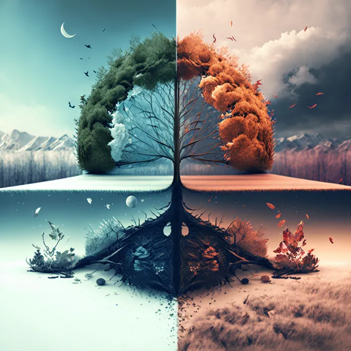 a split photo of a tree in different stages of life