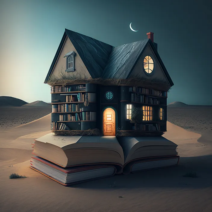 an open book with a house on top of it