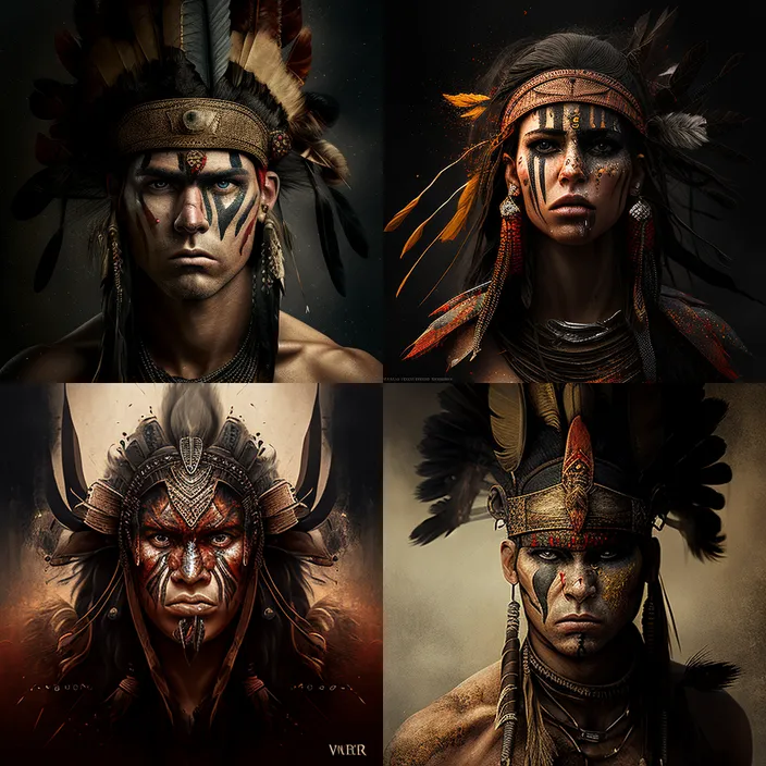 a series of three portraits of native americans