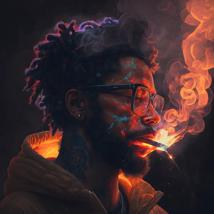 a man with glasses is smoking a cigarette