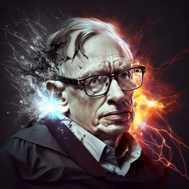 a portrait of a man with glasses and a lightning effect