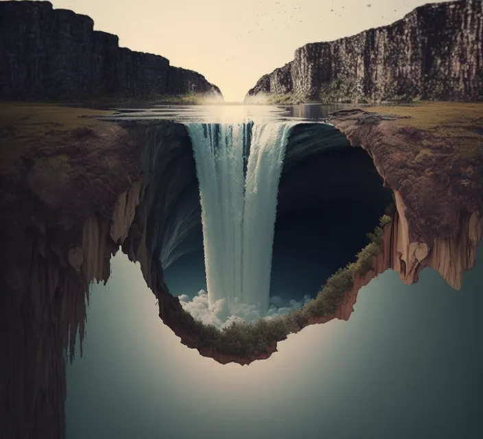 a waterfall in the middle of a body of water