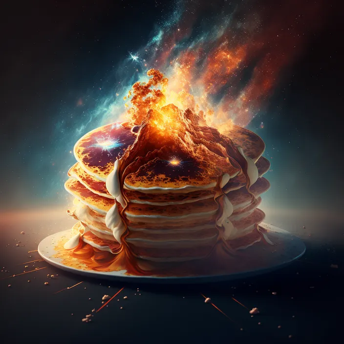 a stack of pancakes on a plate covered in fire