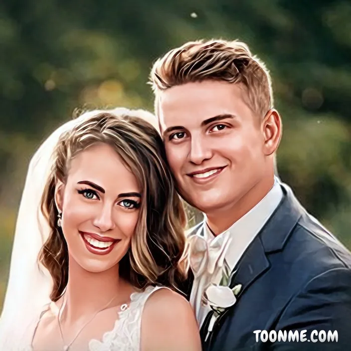 a wedding caricature of a bride and groom