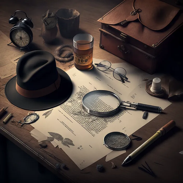 a hat, glasses, a magnifying glass, a magnifying glass