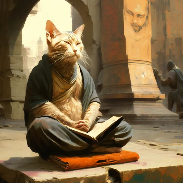 a cat that is sitting down with a book