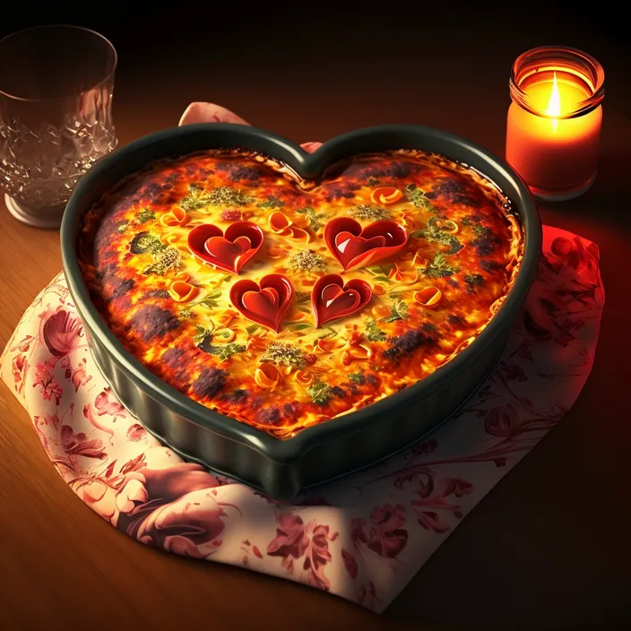 a heart shaped pizza sitting on top of a table next to a candle