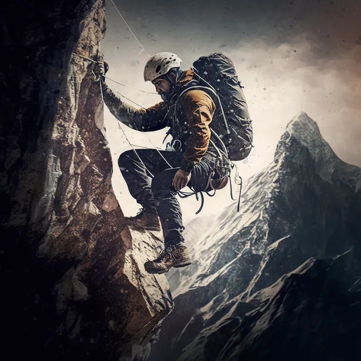 a man climbing up the side of a mountain