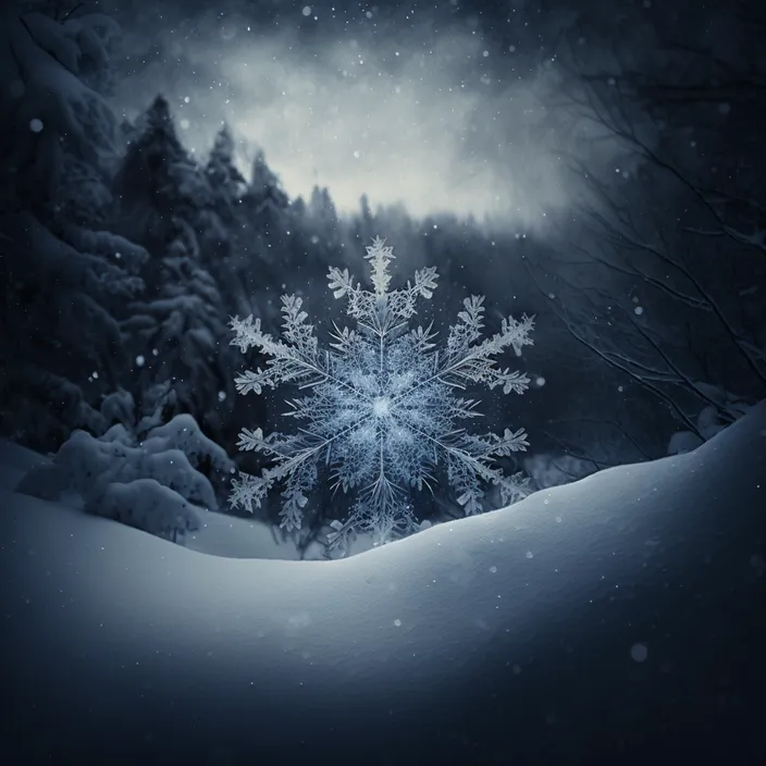 a snowflake in the middle of a snowy forest