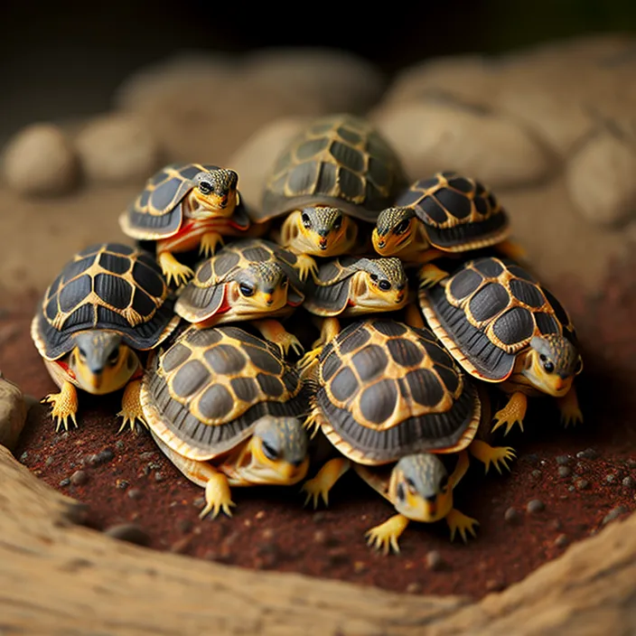 a group of baby turtles sitting on top of each other