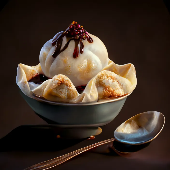 a bowl of ice cream with a spoon next to it