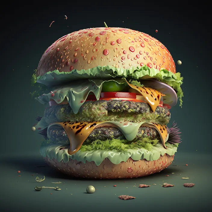 a giant hamburger with lettuce, tomato, and other toppings