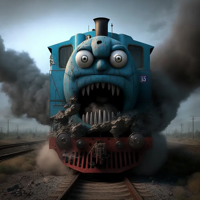 a train with its mouth open on a train track