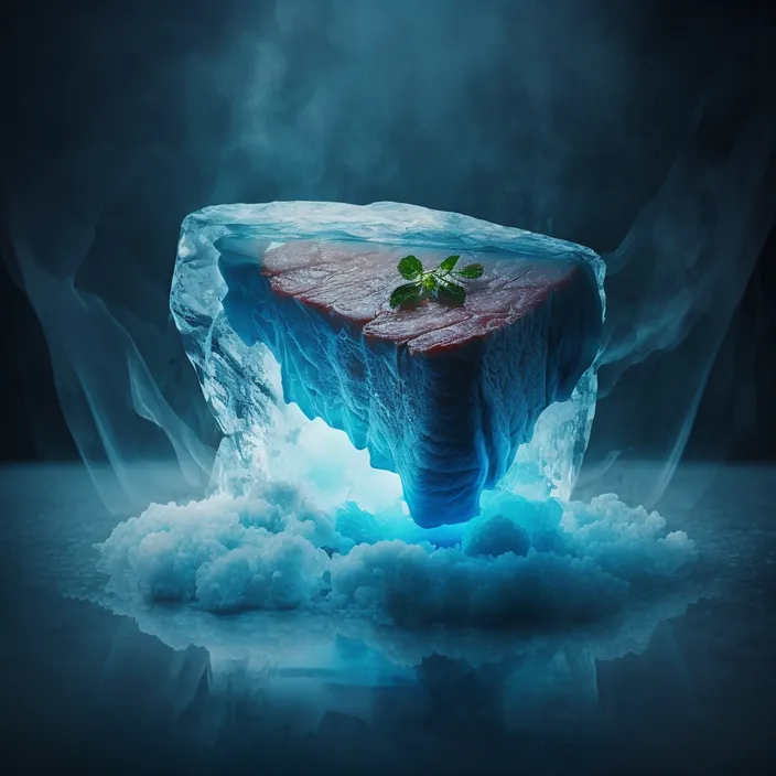 a piece of ice with a plant growing out of it