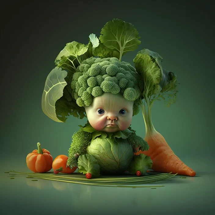 a very cute looking baby in a bunch of vegetables