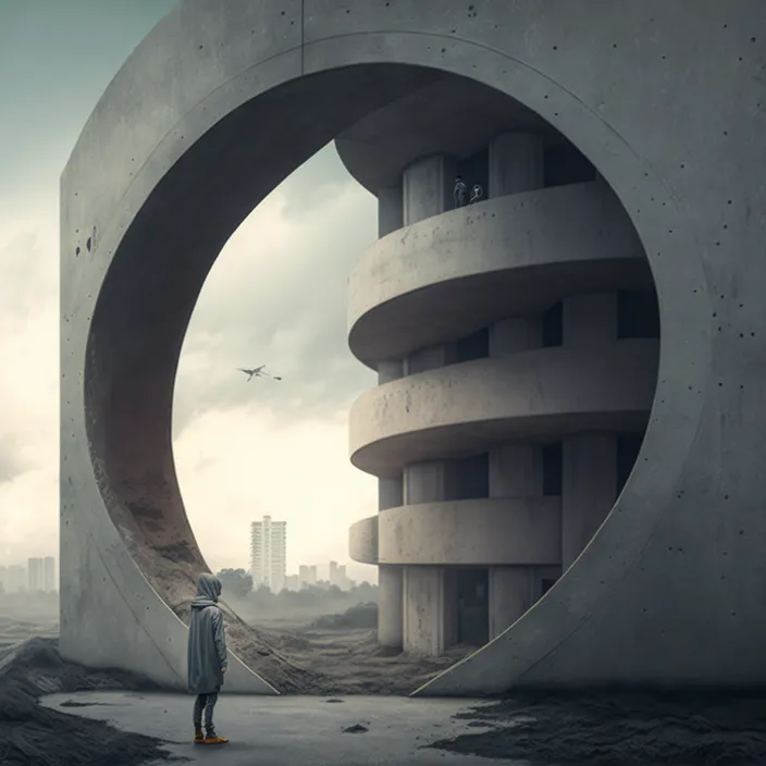 a man standing in front of a concrete structure