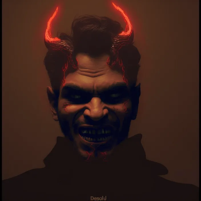 a man with a devilish face and horns on his head