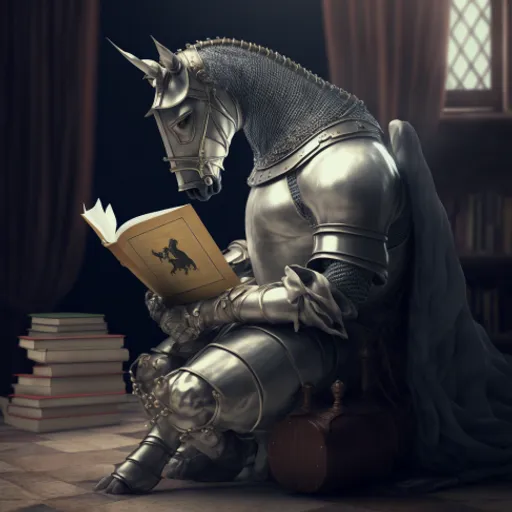 a knight sitting on a chair reading a book