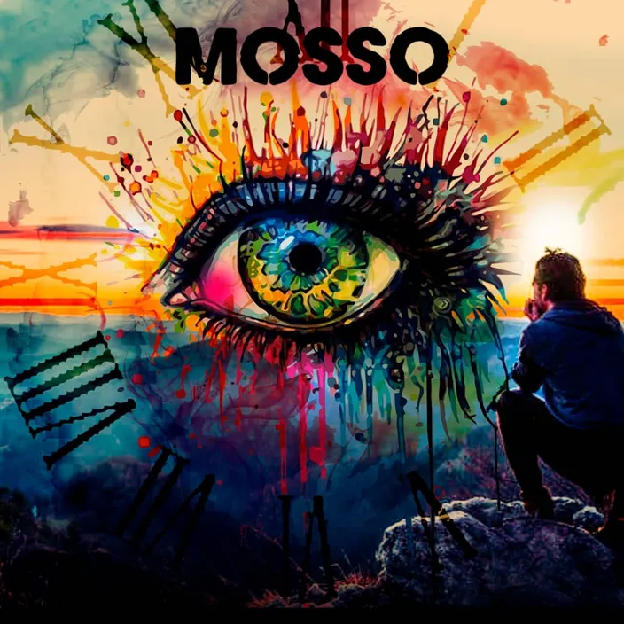 just put the word "mosso" in the middle. The background is just a desert, a hole lanndscape