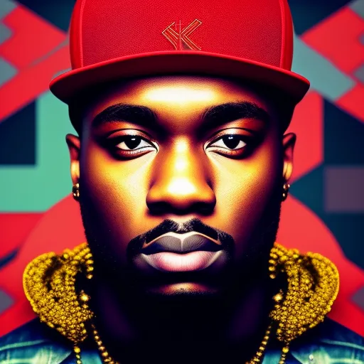 a black man wearing a red hat and a blue shirt