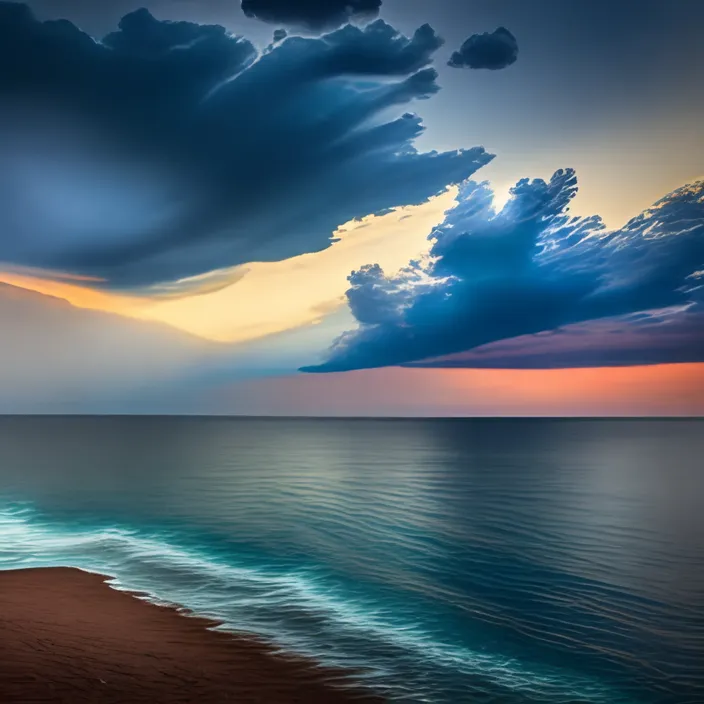 a beautiful sunset over the ocean with clouds